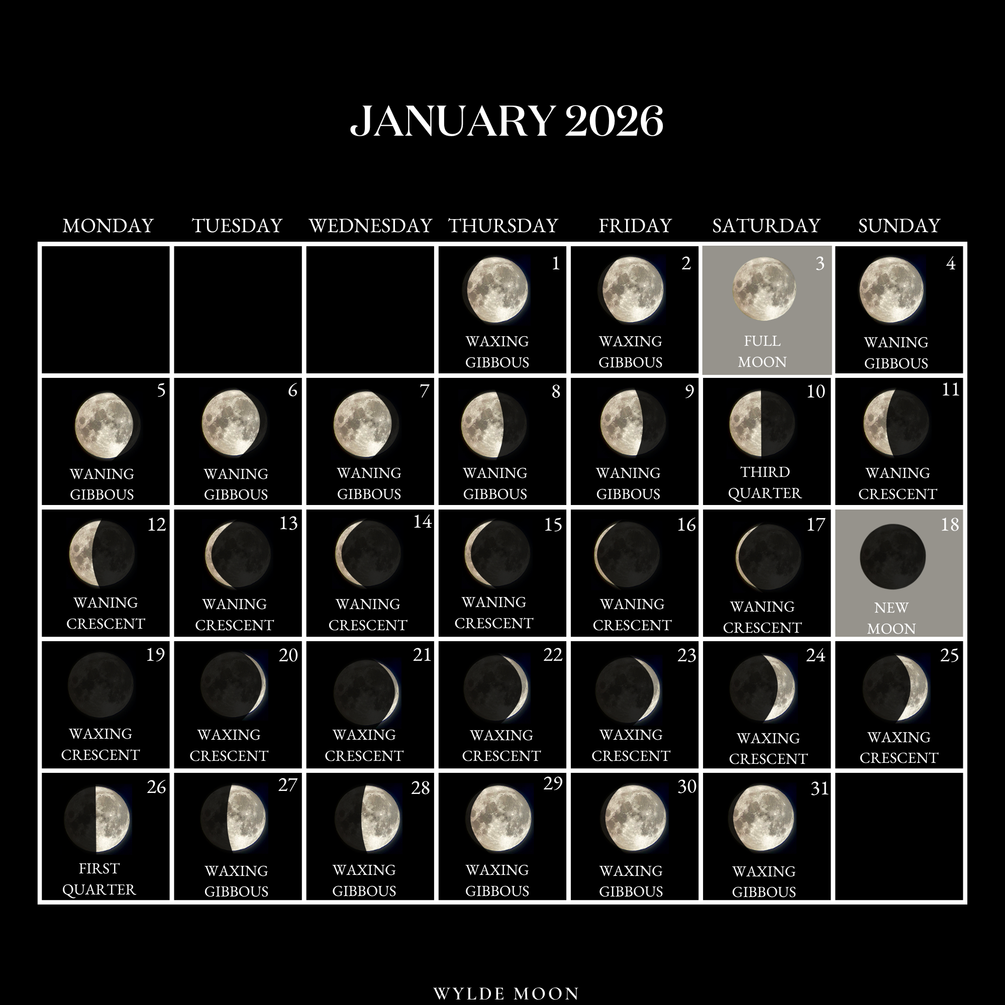2026 Moon Calendar - Every Phase And Stage Of The Moon intended for Full Moon Calendar January 2026