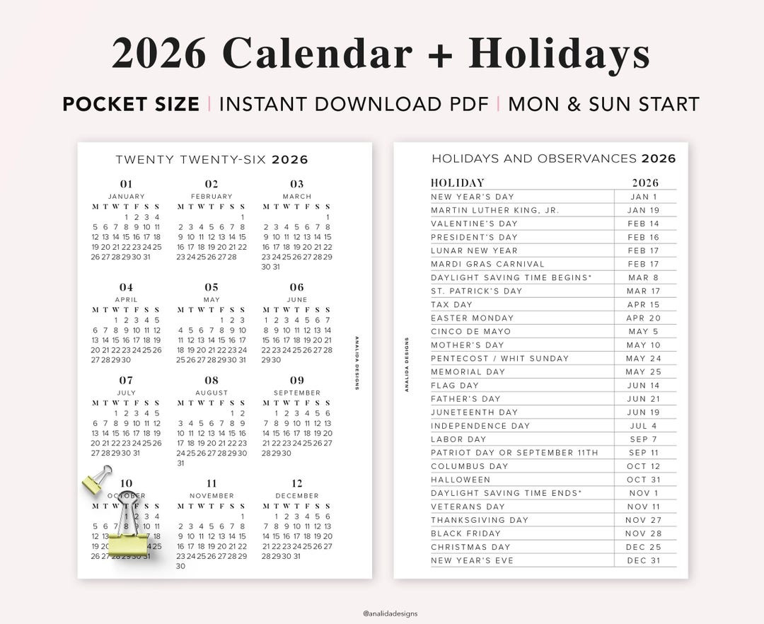 2026 Pocket Calendar With Holidays: Year At A Glance (Pdf intended for Pocket Calendar 2026 Printable