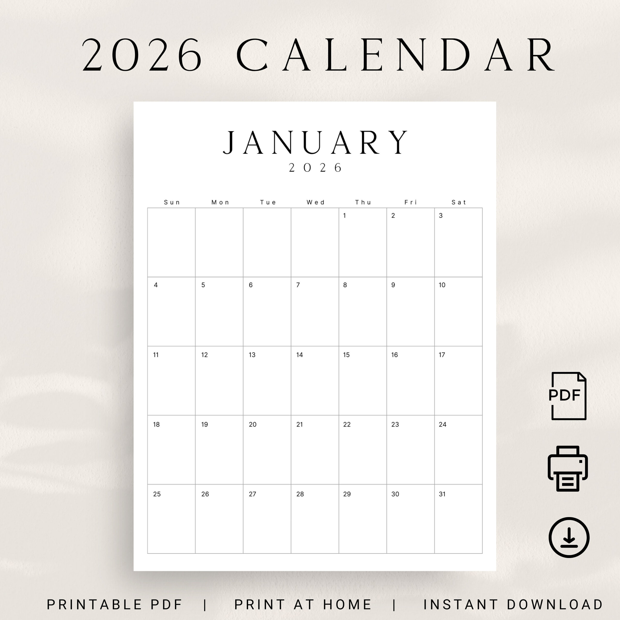 2026 Printable Calendar 2026 Planner Vertical Calendar Portrait in 2026 Calendar Printable Portrait