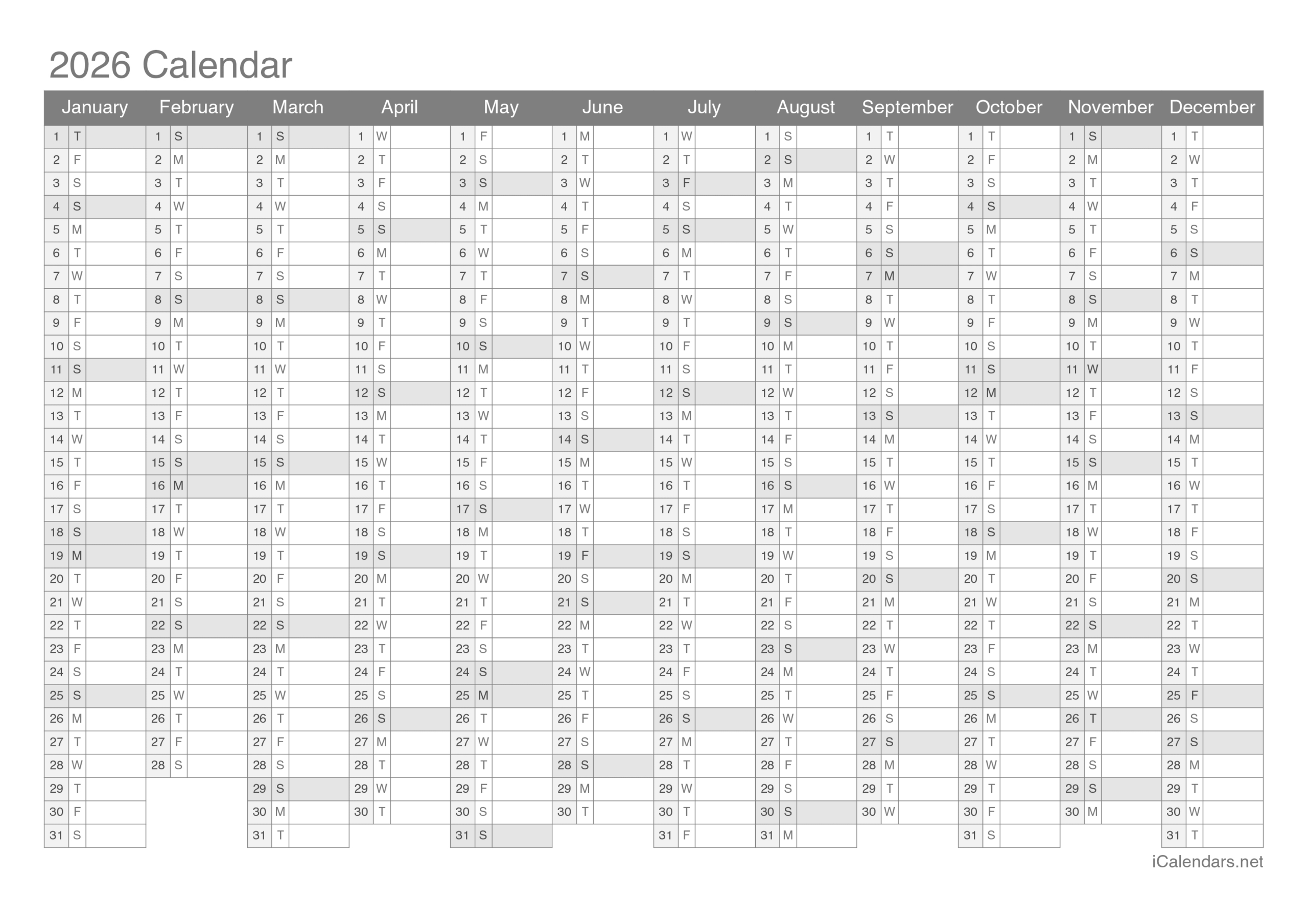 2026 Printable Calendar - Pdf Or Excel with regard to Printable Yearly Calendar 2026 Free Printable