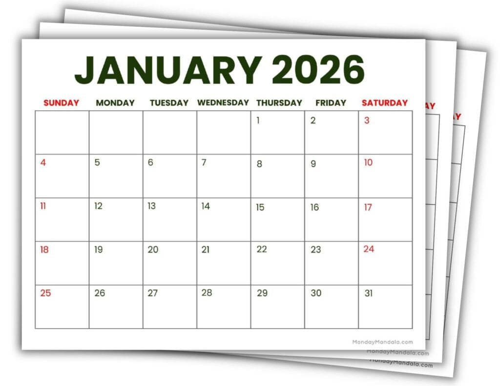 2026 Printable Calendars (56 Free Pdf Printables) regarding Free 2026 Calendar Printable