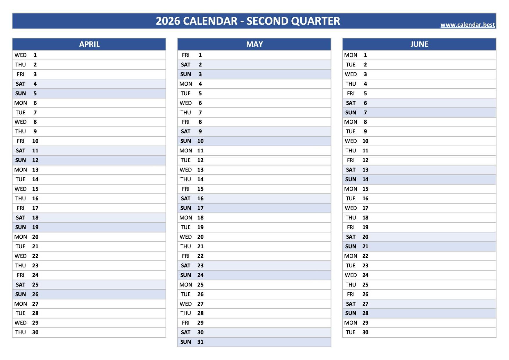 2026 Quarterly Calendar To Print with 2026 Calendar Printable Quarterly