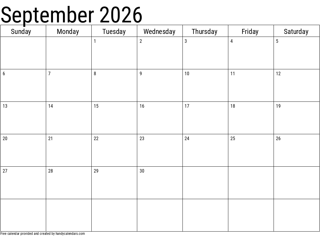 2026 September Calendars - Handy Calendars pertaining to September 2026 Calendar Printable