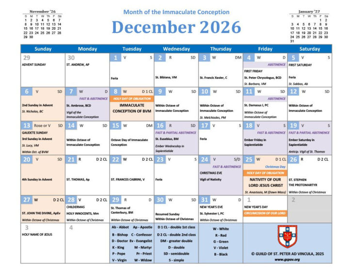 Catholic Calendar 2026 with Holidays
