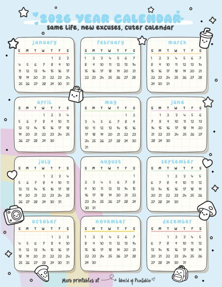 Mini Calendar 2026 Printable