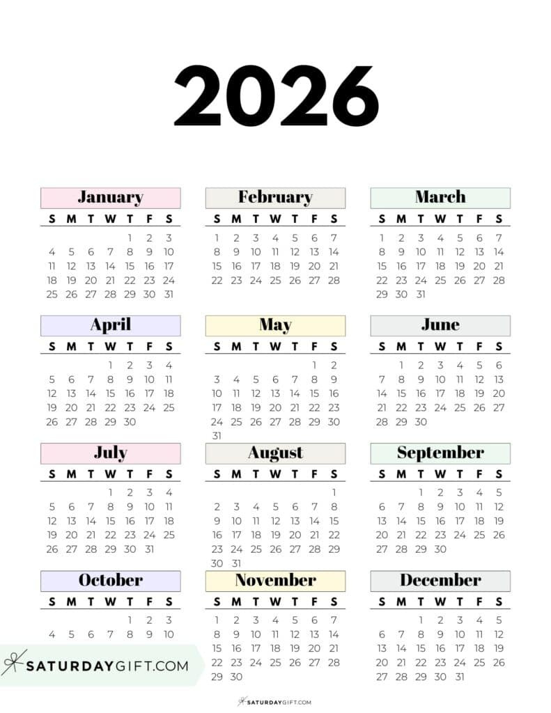 2026 Yearly Calendars - 35 Free Printables for Vertical 2026 Calendar Printable