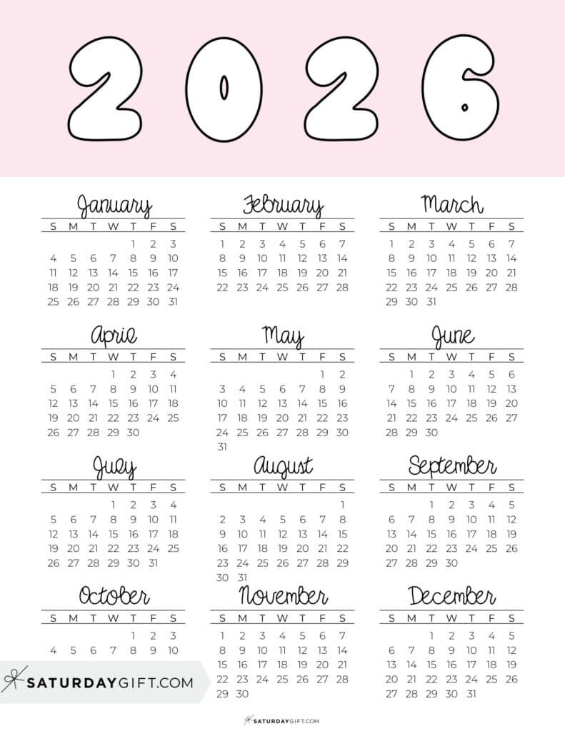 2026 Yearly Calendars - 35 Free Printables in Calendar Of 2026 Printable