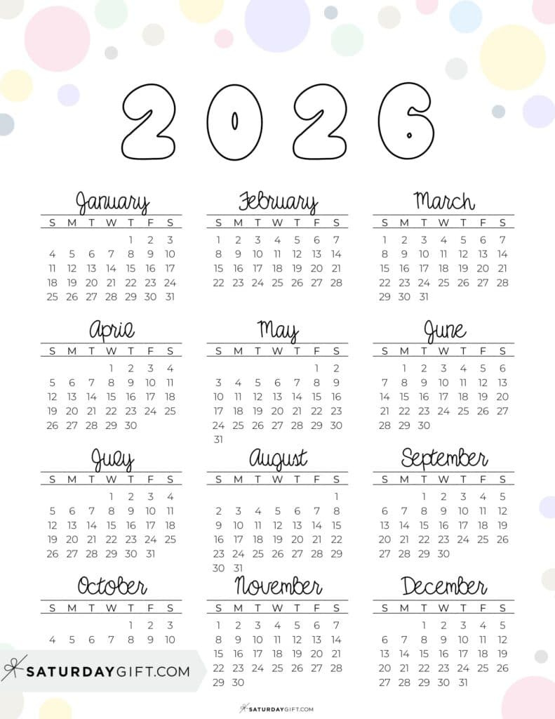 2026 Yearly Calendars - 35 Free Printables intended for 2026 Calendar Printable Free