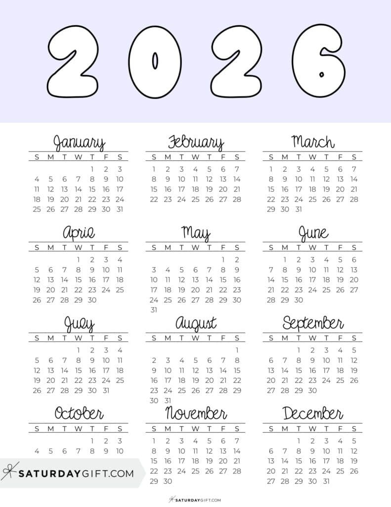 2026 Yearly Calendars - 35 Free Printables regarding 2026 Calendar Printable Small