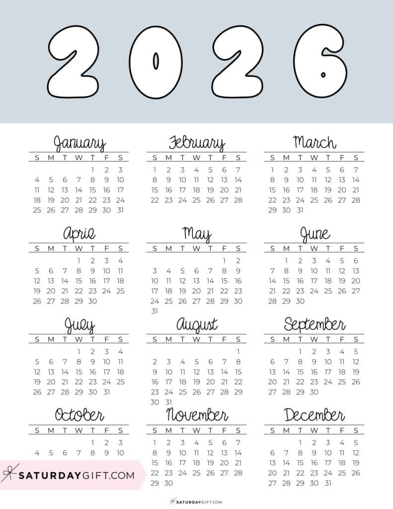 2026 Yearly Calendars - 35 Free Printables regarding At a Glance Calendars For 2026