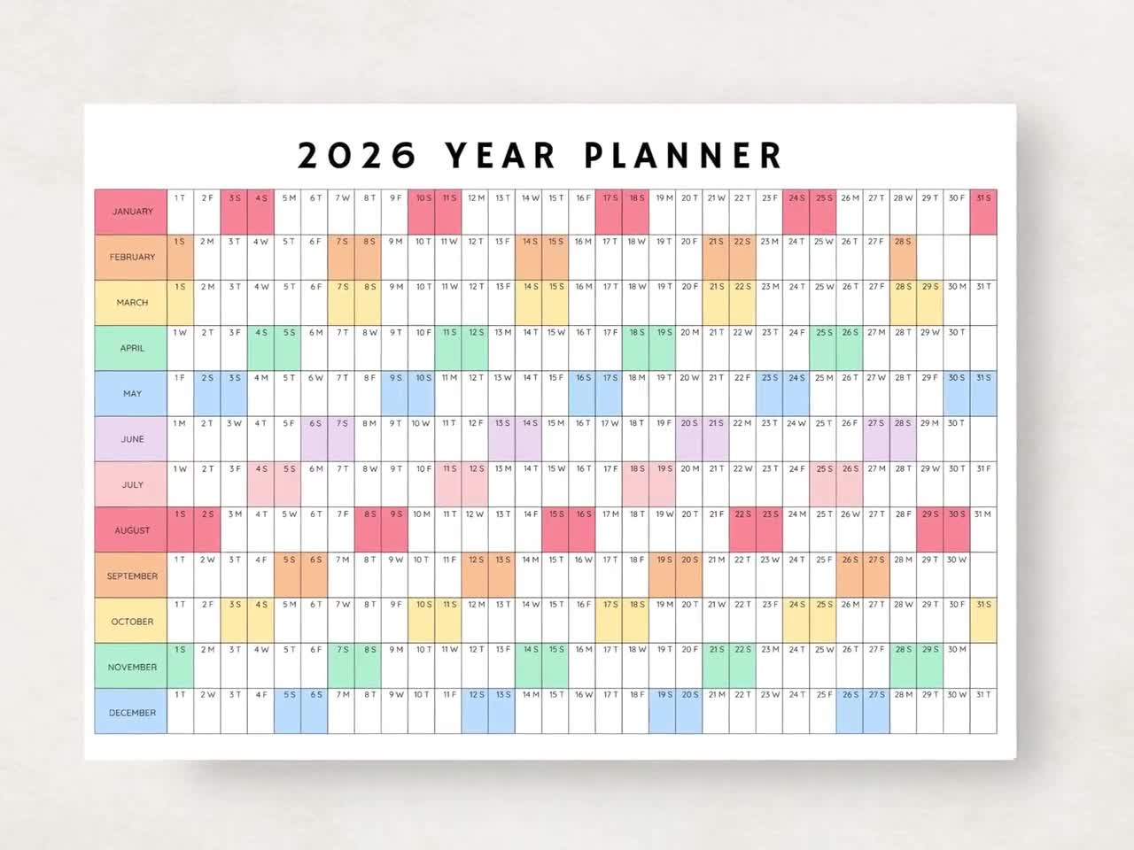 2026 Yearly Planner, 2026 Year Planner Printable, Yearly Planning Calendar, 2026 Agenda, Yearly Wall Calendar, Year At A Glance, 2026 Plan intended for Wall Calendar 2026 Printable