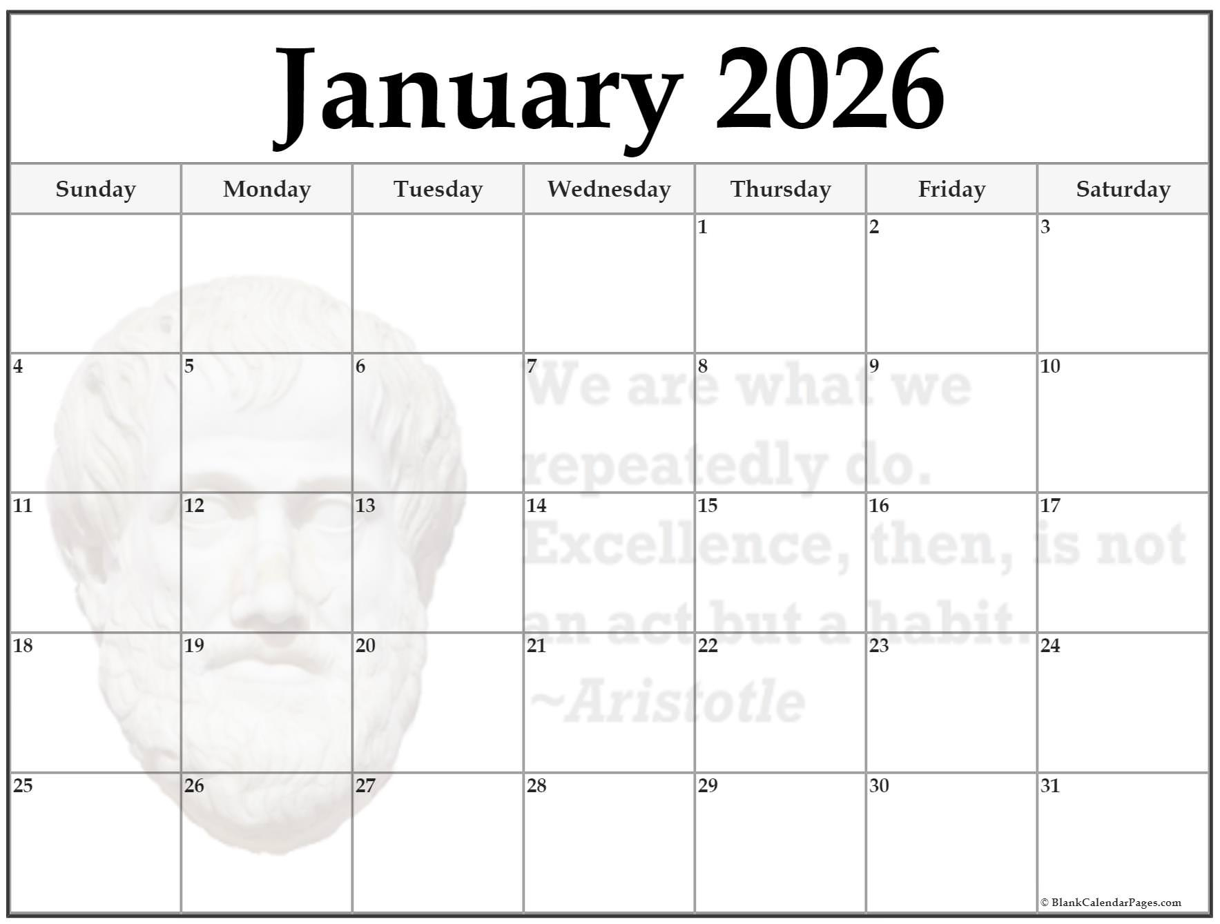 24+ January 2026 Quote Calendars regarding 2026 Calendar Printable with Lines