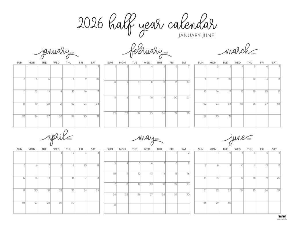 6 Month Calendars 2026 - 40 Free Calendars | Printabulls in 2026 Calendar Printable 6 Months
