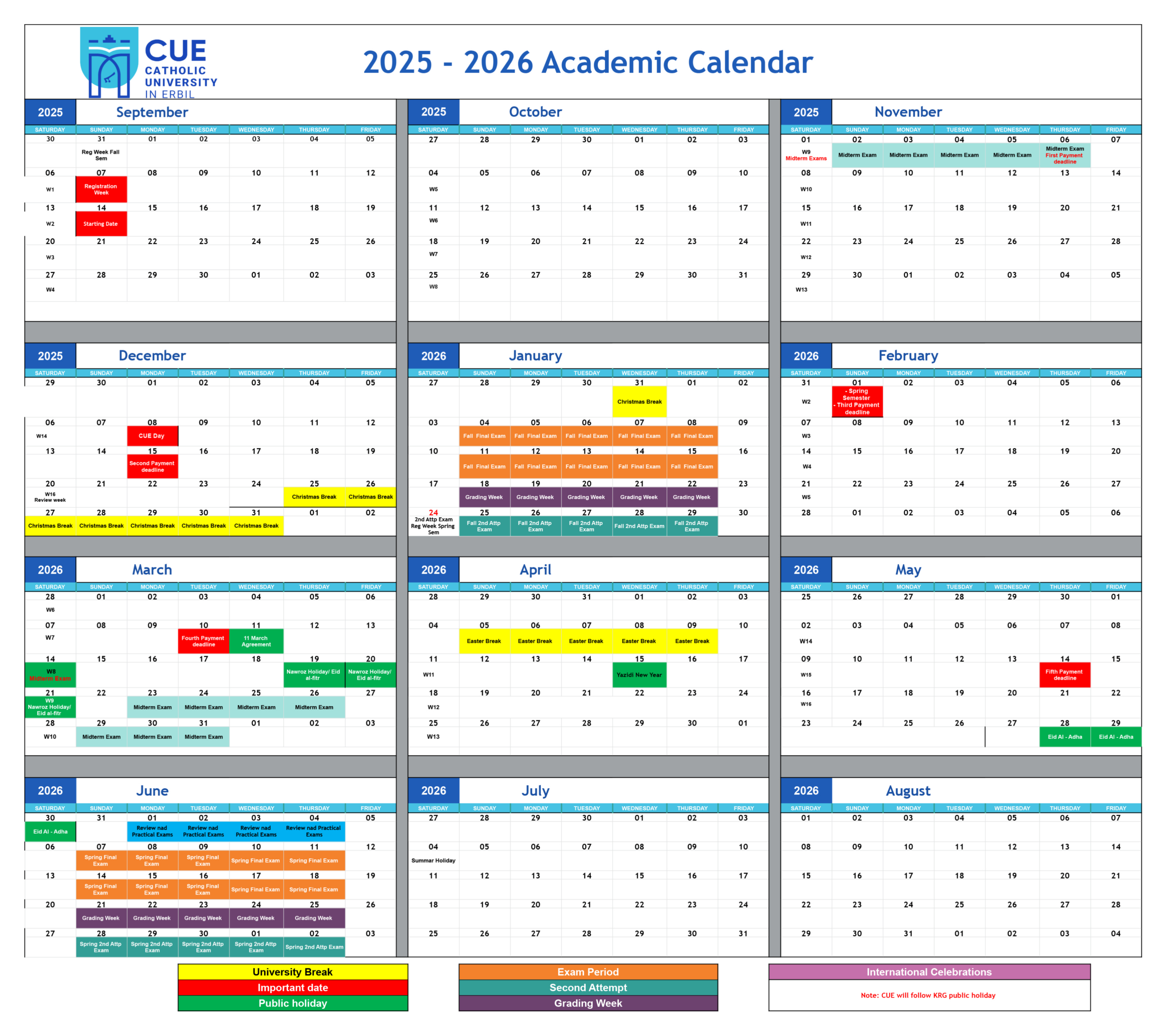 Academic Calendar - Catholic University In Erbil intended for Catholic University Academic Calendar 2026