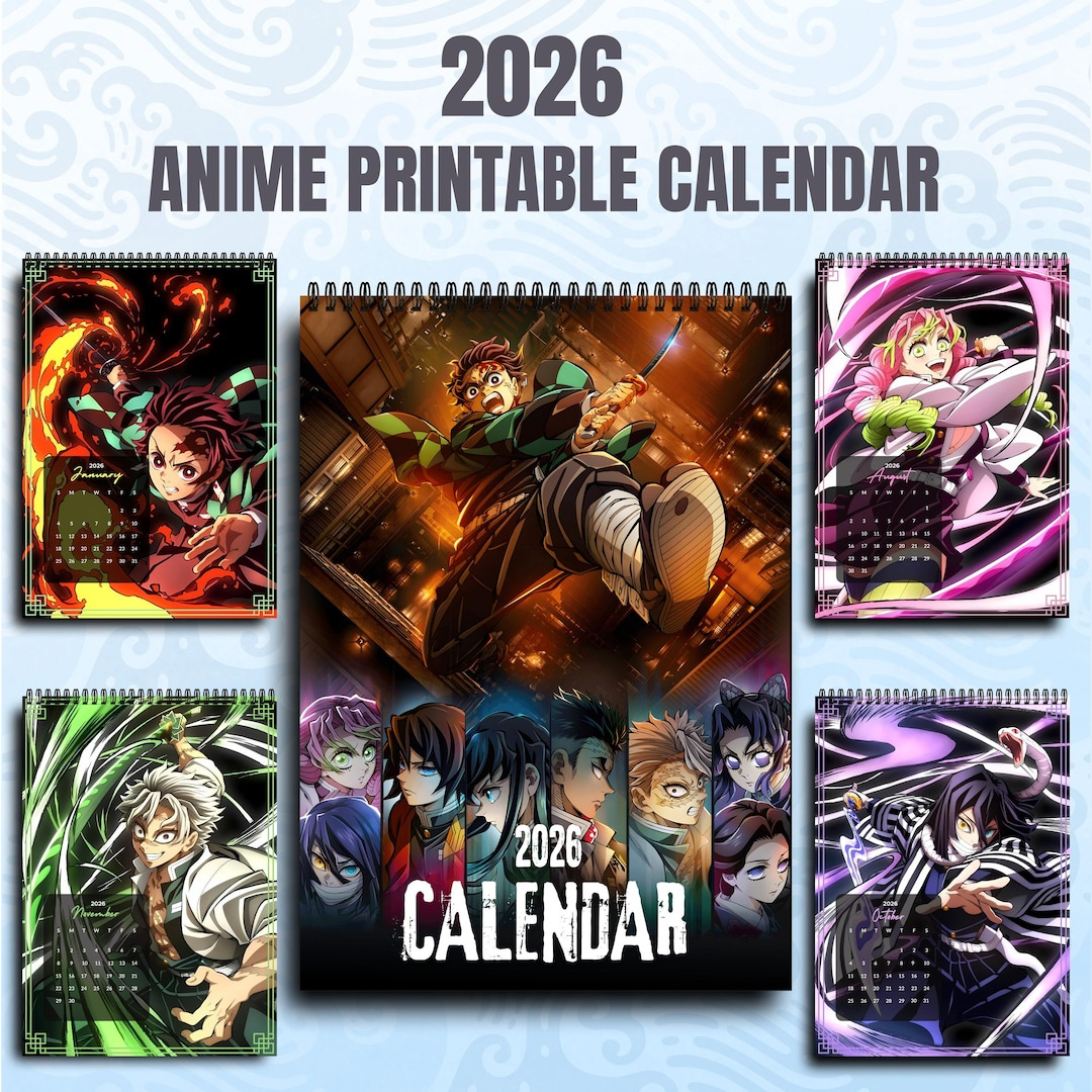 Anime Calendar 2026 Demon Slayer Printable Pdf (Digital Download intended for Anime Calendar 2026 Printable