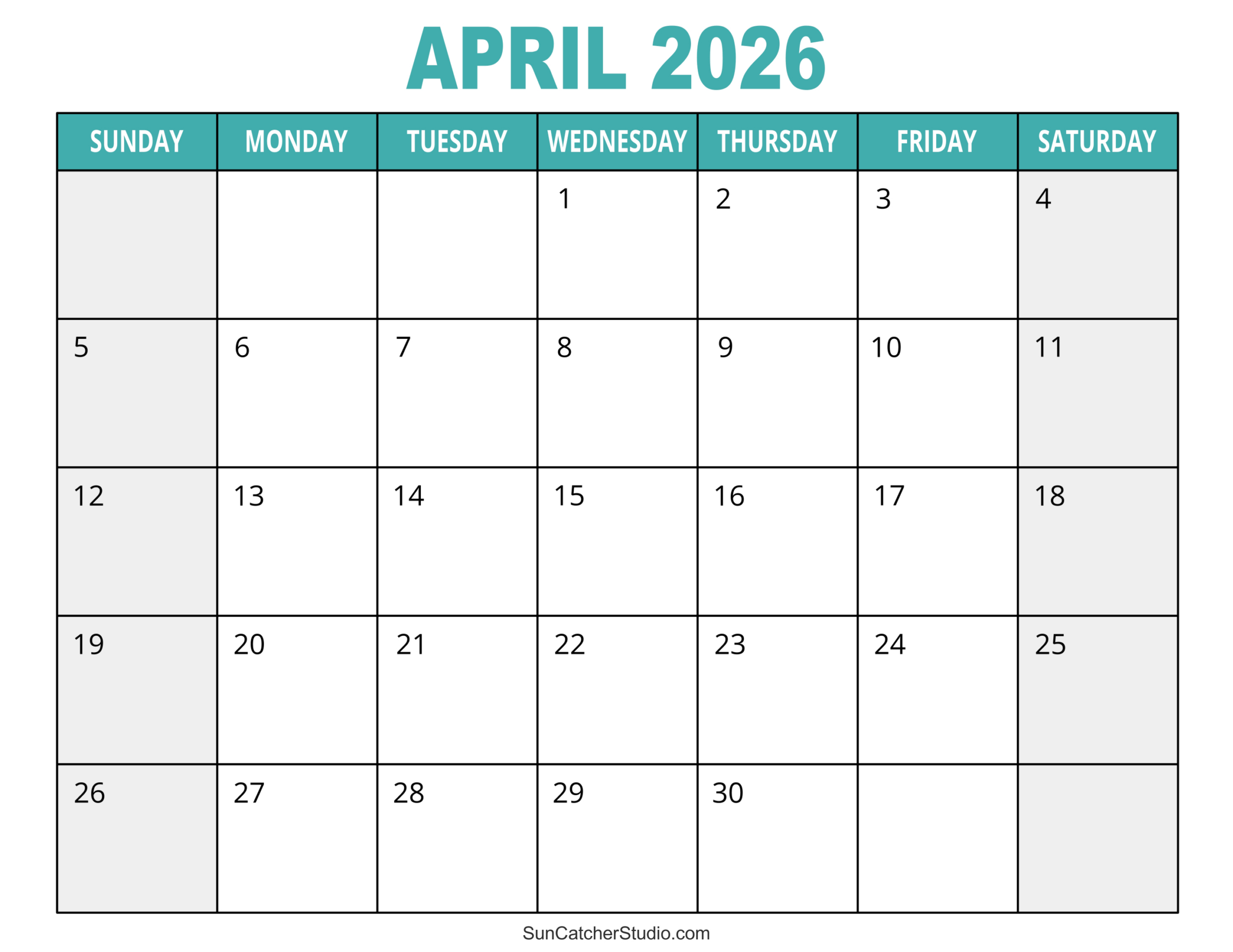 April 2026 Calendar (Free Printable) – Free Printables, Lettering in Monthly Calendar 2026 Printable Free