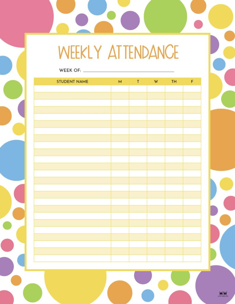 Attendance Sheets - 52 Free Printables | Printabulls for Sunday School Attendance 2026