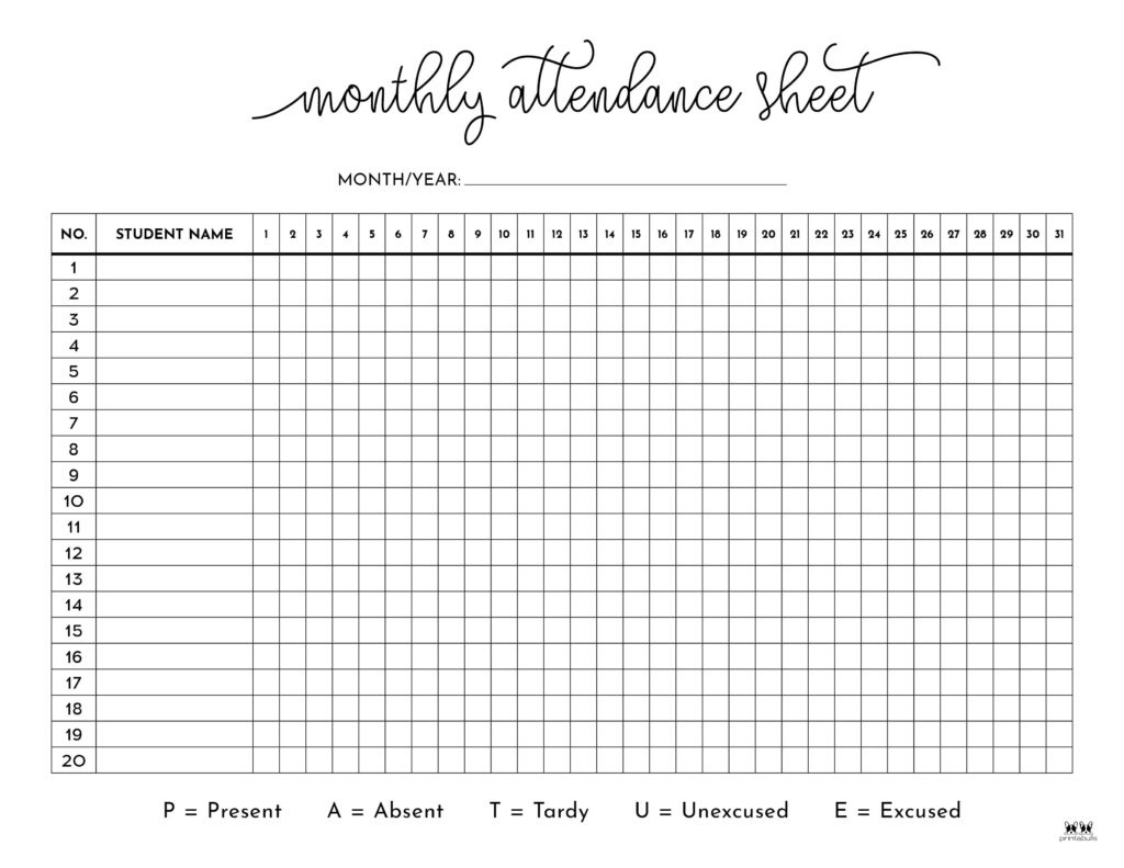 Attendance Sheets - 52 Free Printables | Printabulls pertaining to Attendance Sheet August 2026