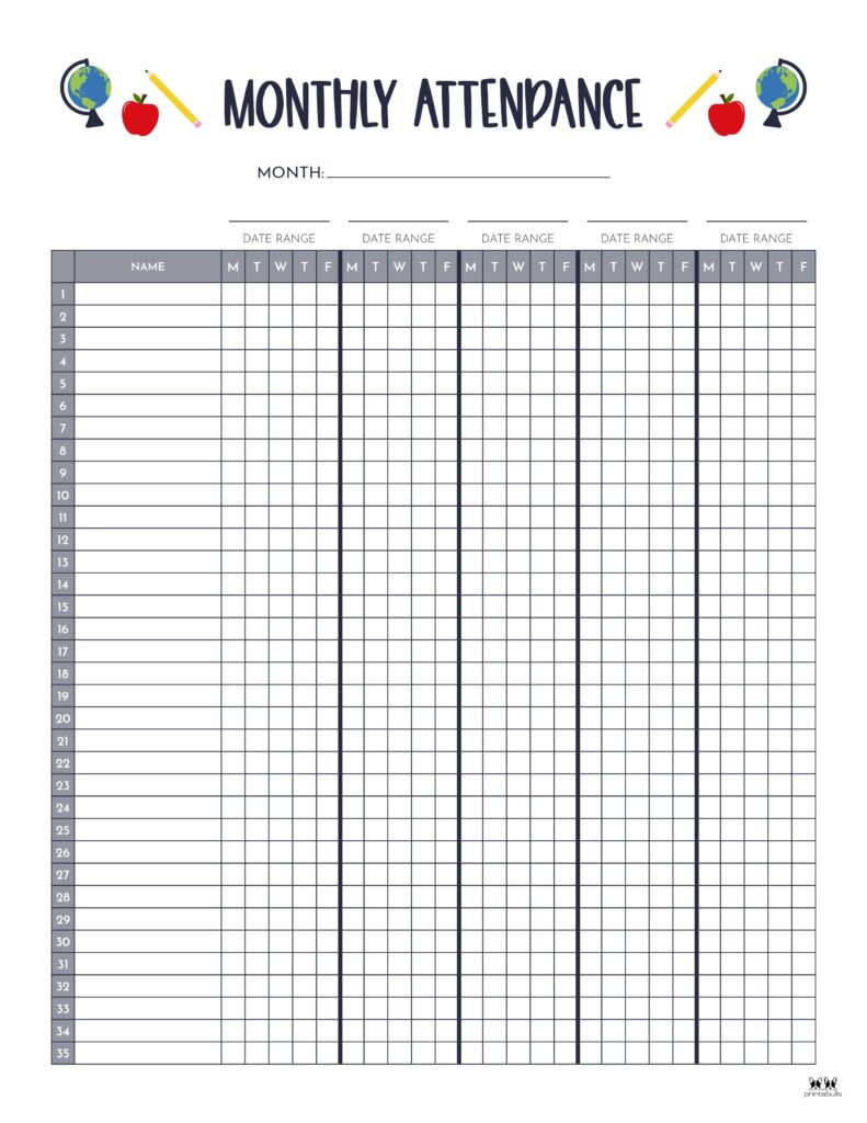 Attendance Sheets - 52 Free Printables | Printabulls throughout Attendance Sheet April 2026