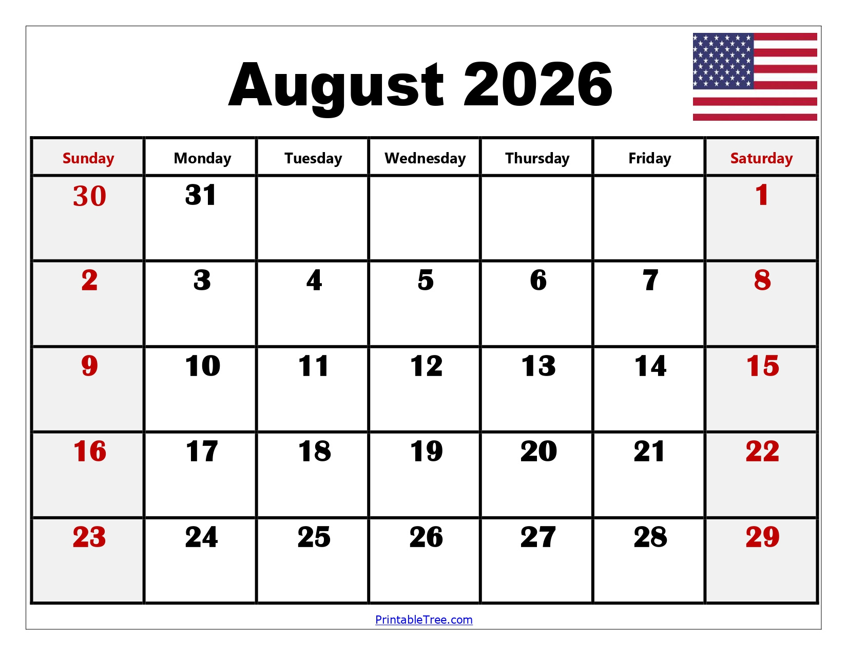 August 2026 Calendar Printable Pdf With Holidays Template for 2026 Calendar Printable August