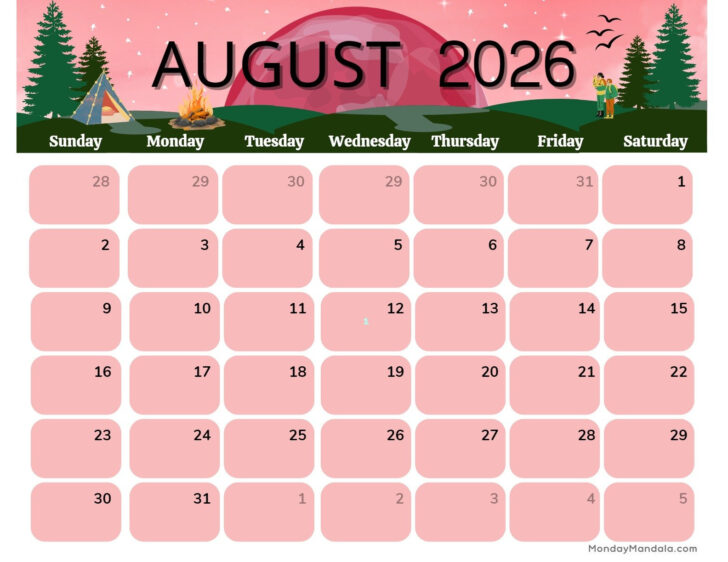 August 2026 Calendar Printable