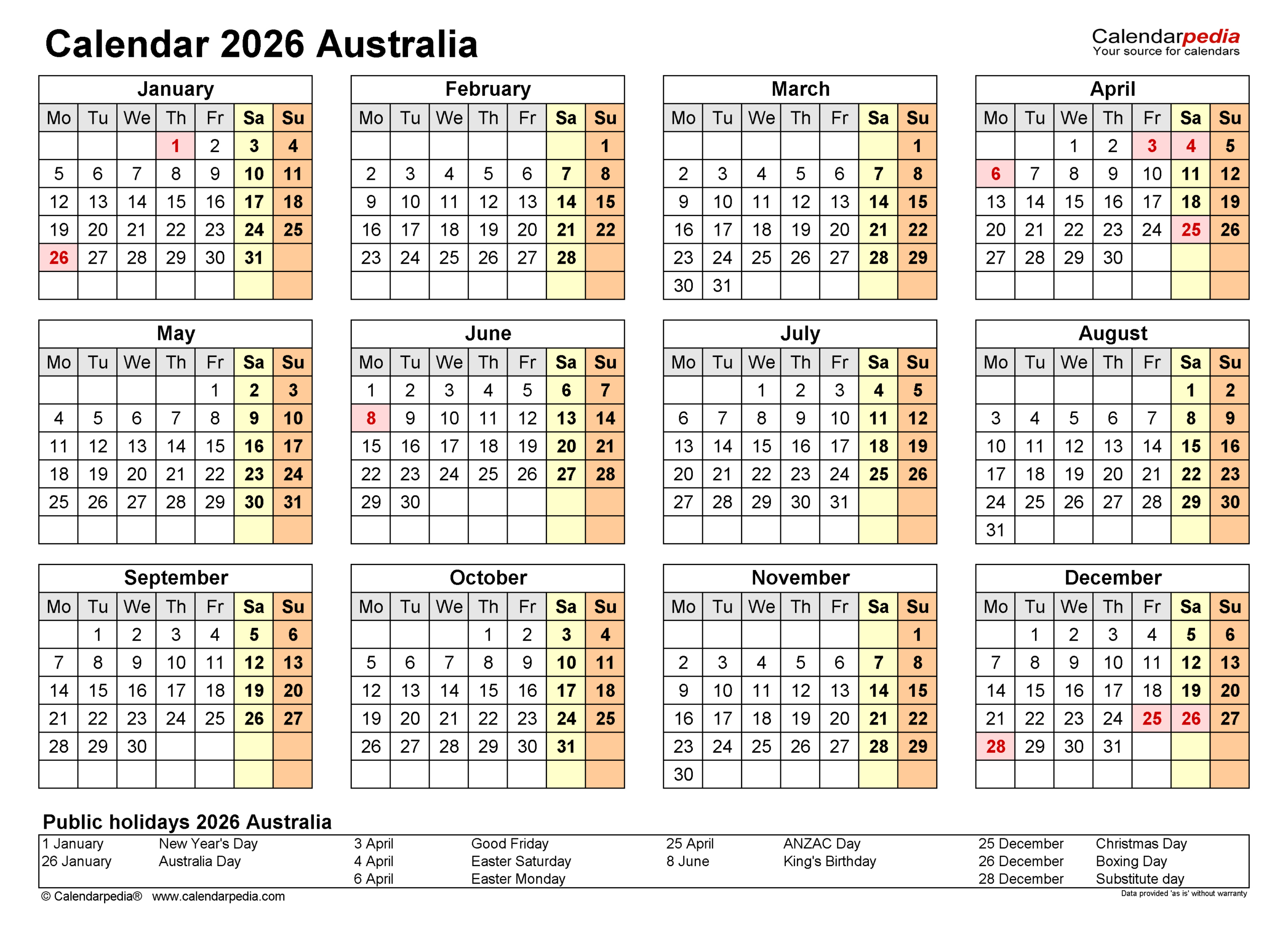 Australia Calendar 2026 - Free Printable Pdf Templates with 2026 Calendar Printable Victoria