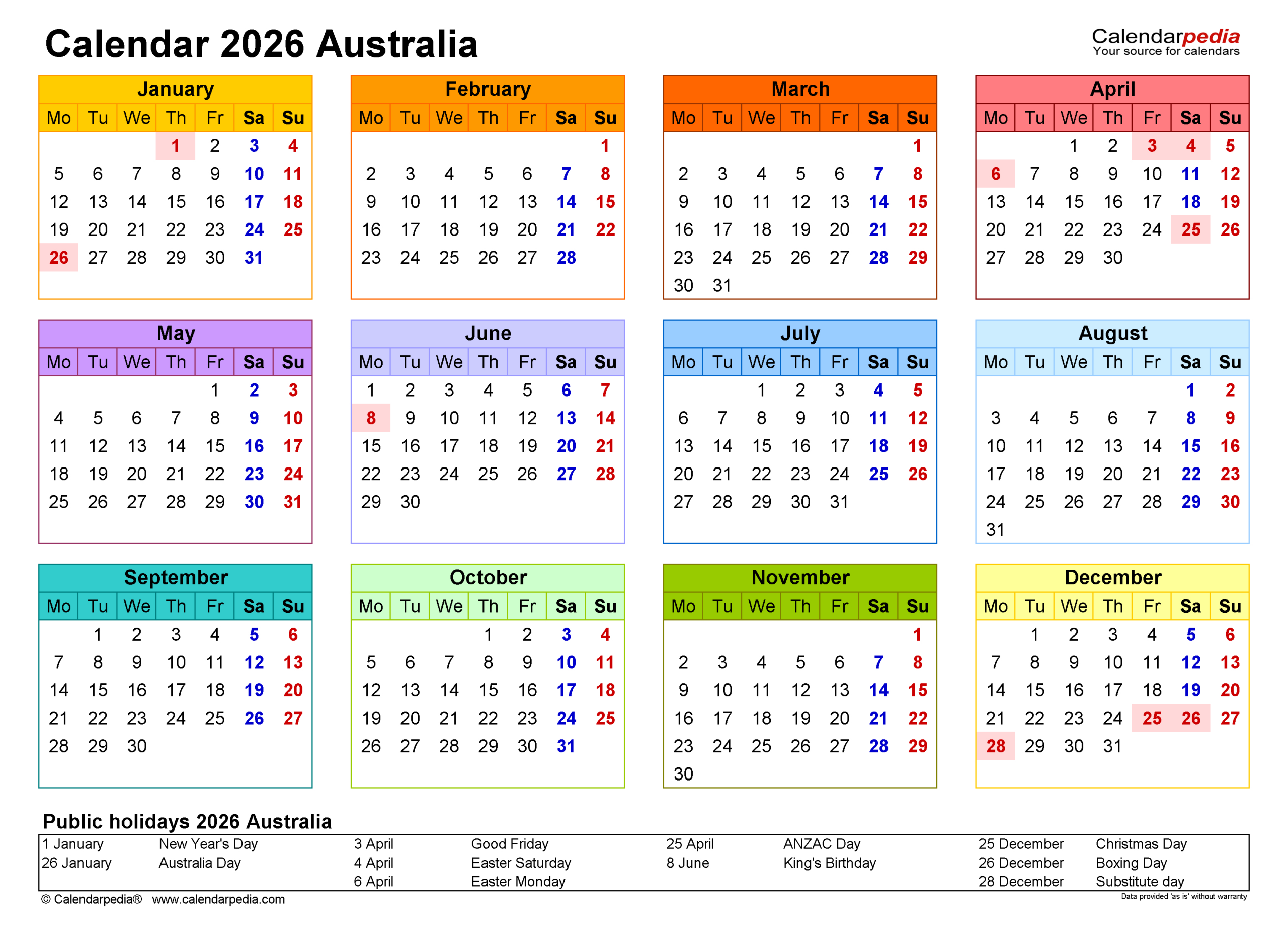 Australia Calendar 2026 - Free Printable Pdf Templates with Calendar 2026 Printable Free Australia