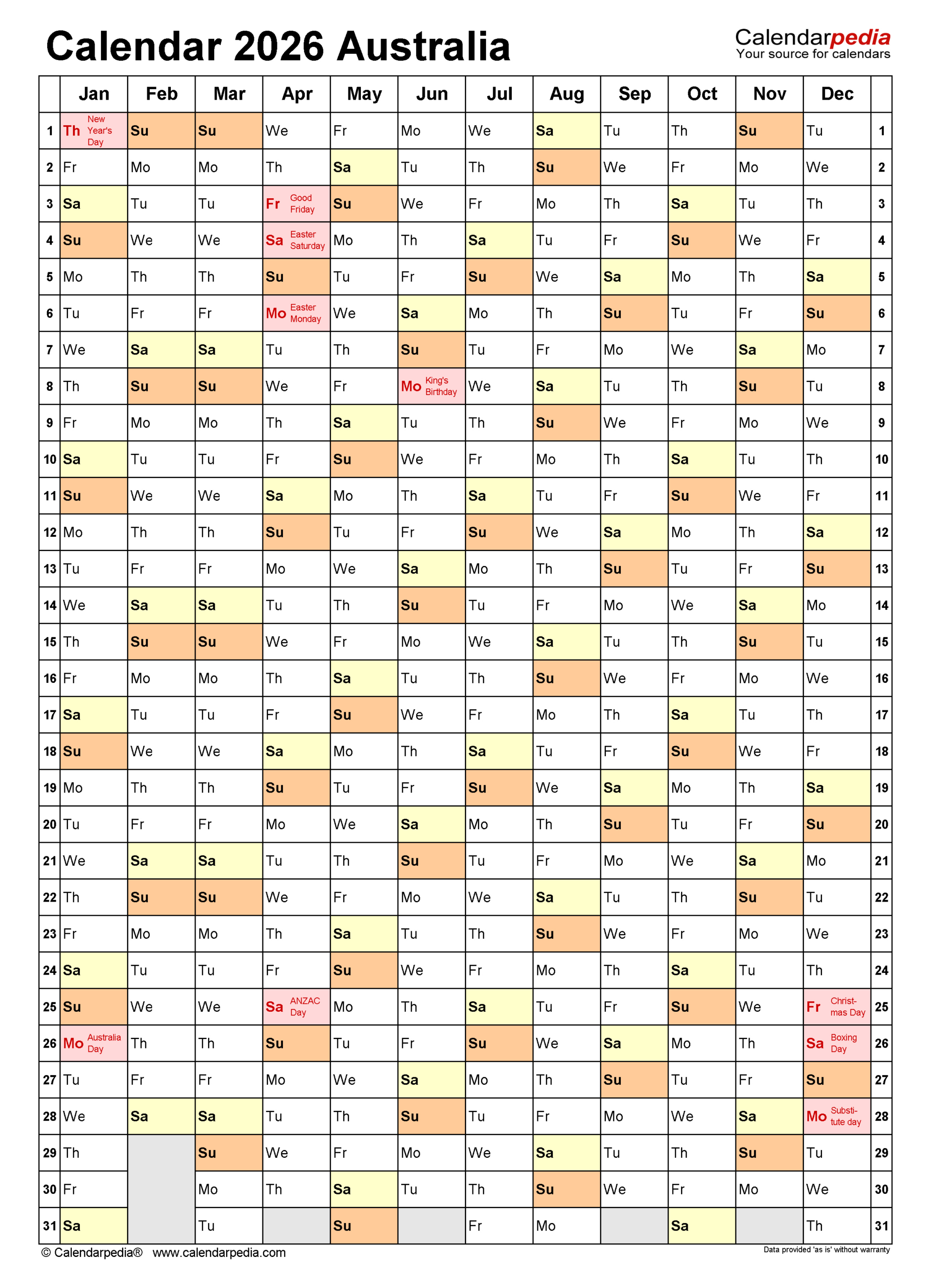 Australia Calendar 2026 - Free Printable Pdf Templates with regard to 2026 Calendar Printable NSW
