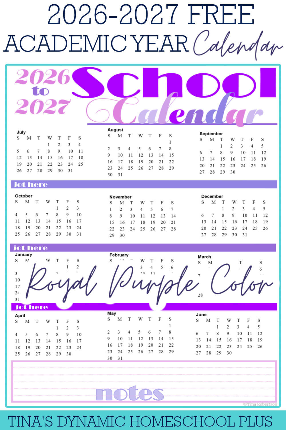 Beautiful Free Printable Yearly Calendar 2026 - 2027 regarding Homeschool Attendance Calendar 2026 - 2027