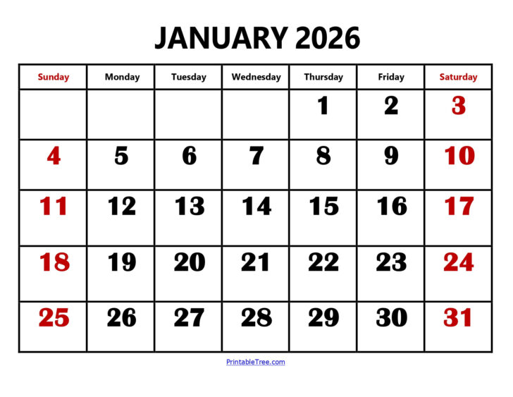 Calendar January 2026 Printable