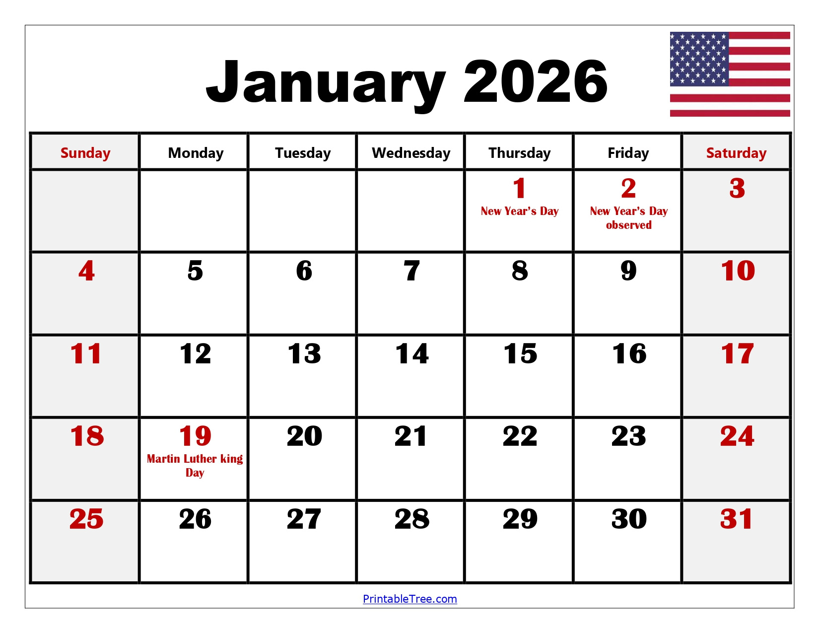 Blank January 2026 Calendar Printable Pdf Templates with regard to 2026 January Calendar With Holidays Printable