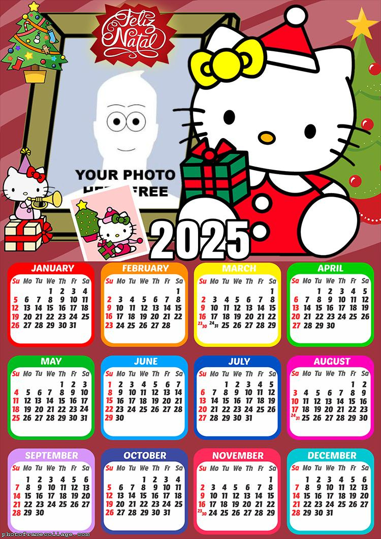 Calendar 2025 Hello Kitty Merry Christmas Frame Collage | Picture within Hello Kitty December 2025 Calendar