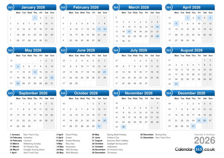 Calendar 2026 Printable UK