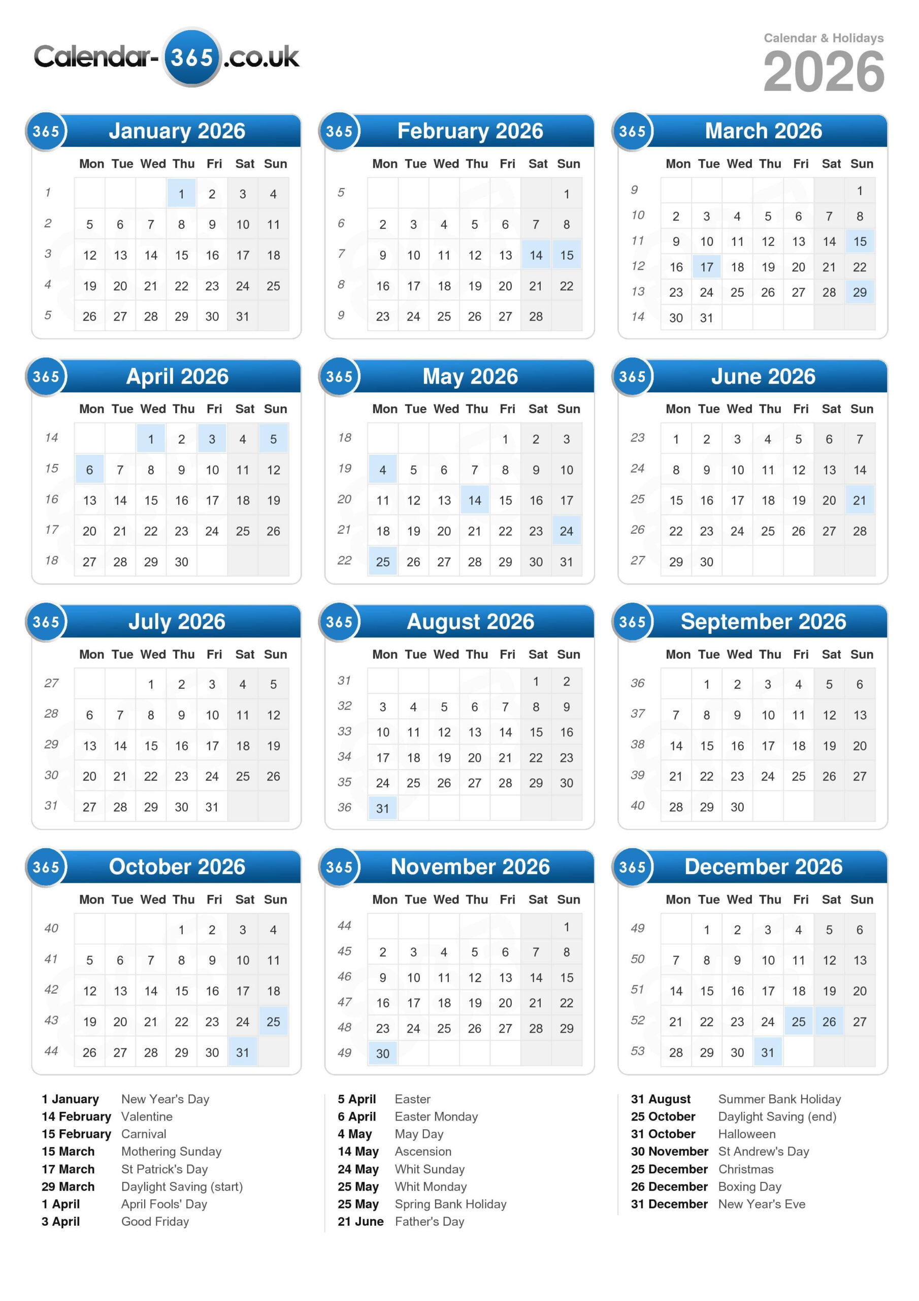 Calendar 2026 regarding 2026 Calendar Printable 365