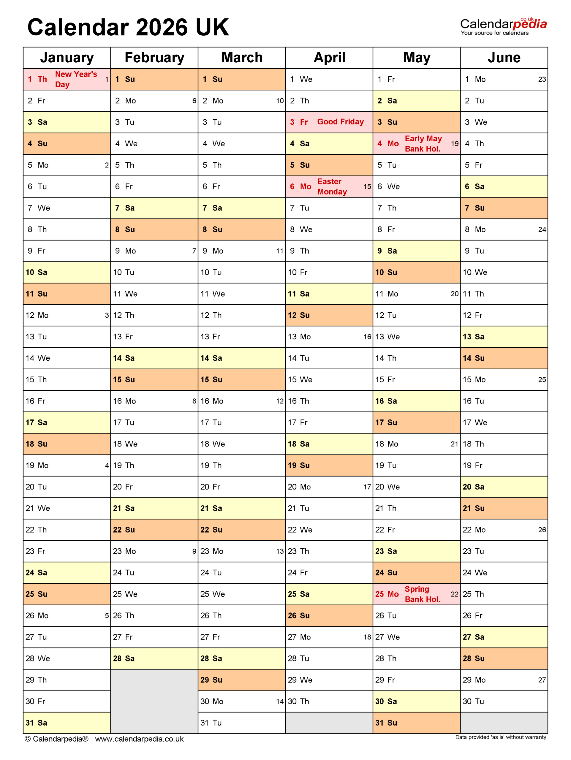 Calendar 2026 (Uk) - Free Printable Pdf Templates throughout 2026 Calendar Printable Free Uk