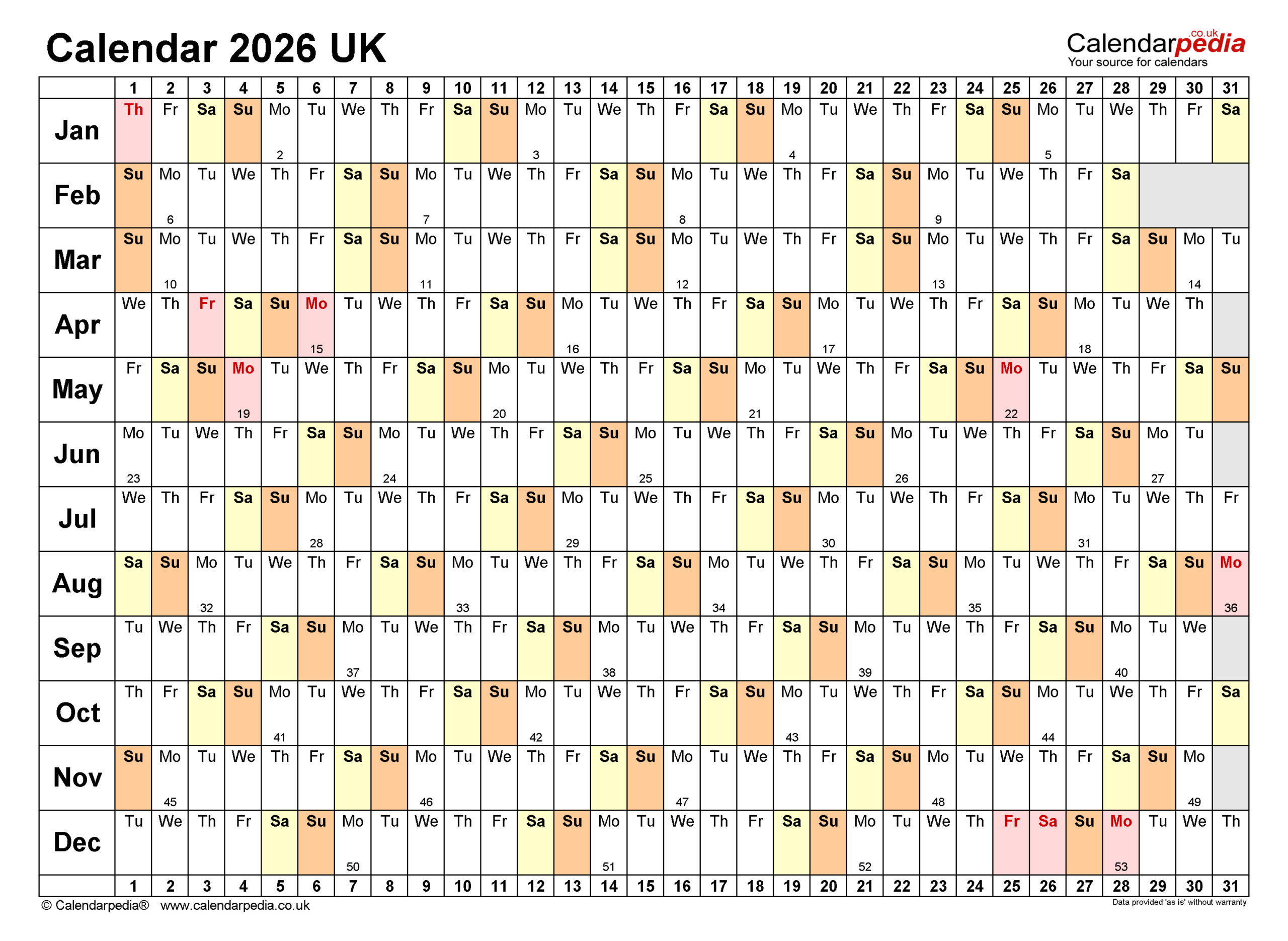 Calendar 2026 (Uk) - Free Printable Pdf Templates throughout Wall Calendar 2026 Printable