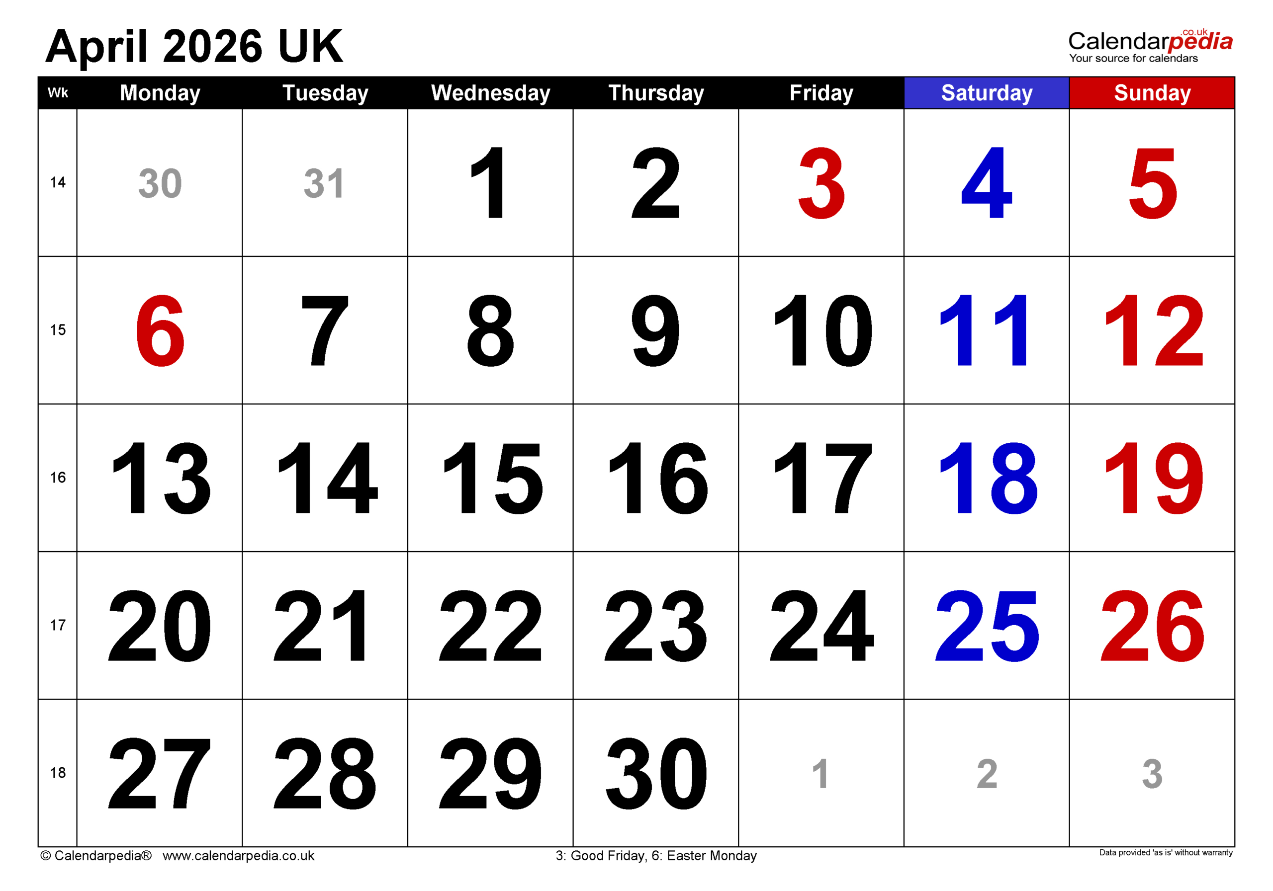 Calendar April 2026 Uk With Pdf, Excel And Word Templates in April 2026 Calendar Printable