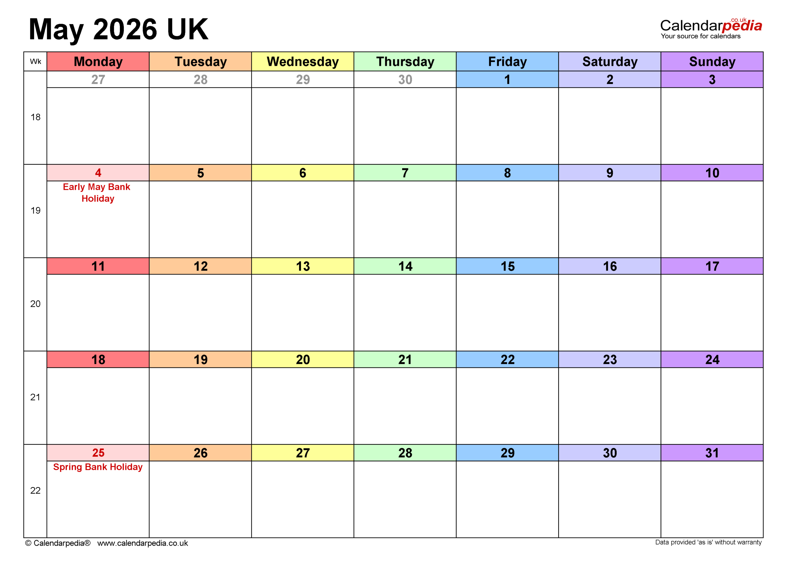 Calendar May 2026 Uk With Pdf, Excel And Word Templates throughout Attendance Sheet May 2026