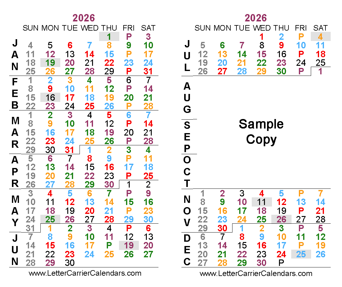 Calendars for Usps Color Coded Calendar 2026 Printable