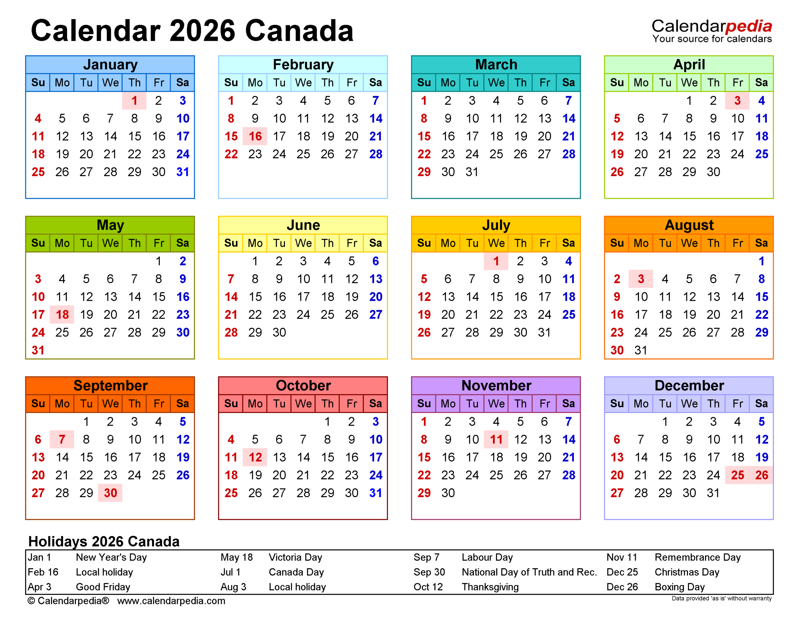 Canada Calendar 2026 - Free Printable Pdf Templates within 2026 Calendar Printable with Holidays Canada