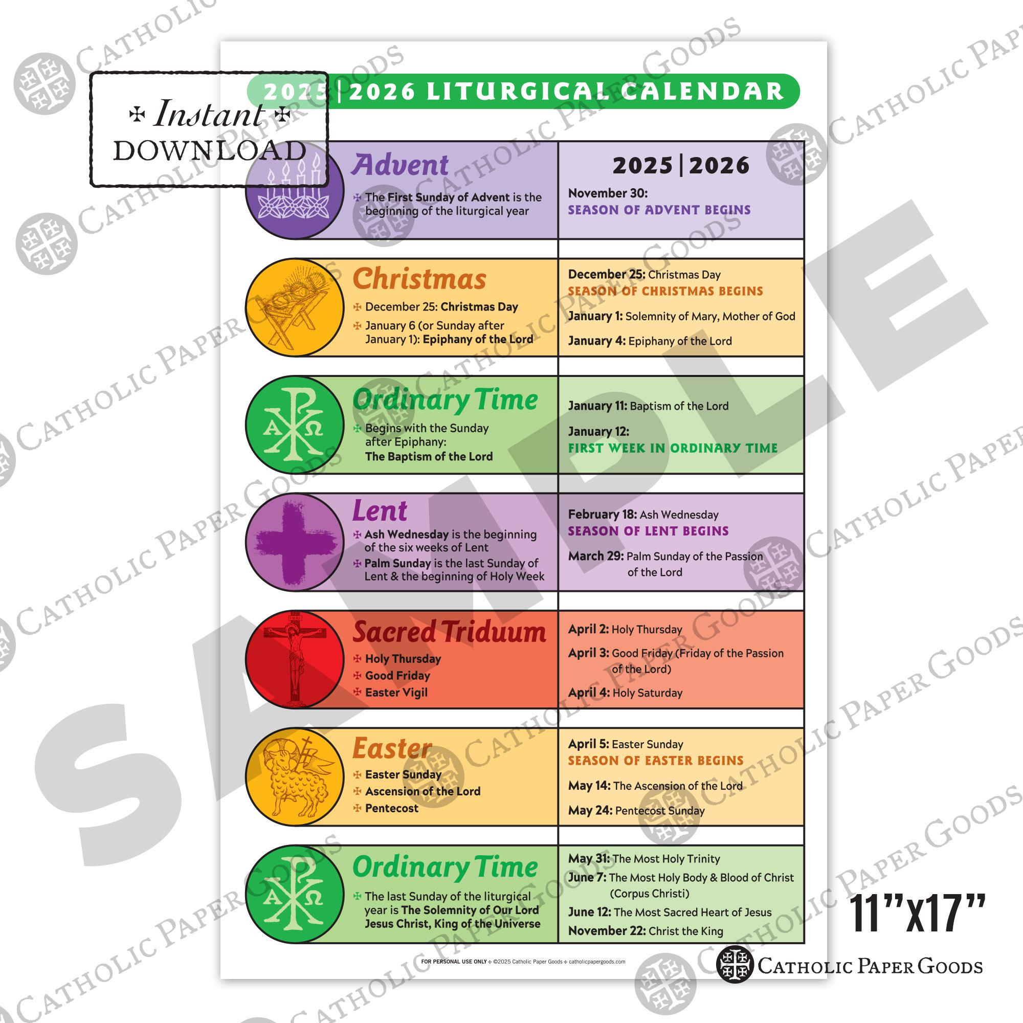 Catholic Liturgical Calendar 2025-26: 11X17 Color Poster (Digital with regard to Liturgical Calendar 2026 Catholic