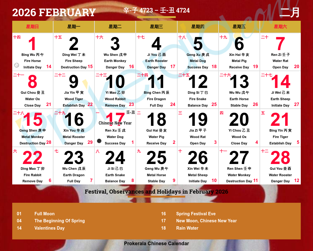 Chinese Calendar 2026, February | 十一月 2026 with February 2026 Chinese Calendar