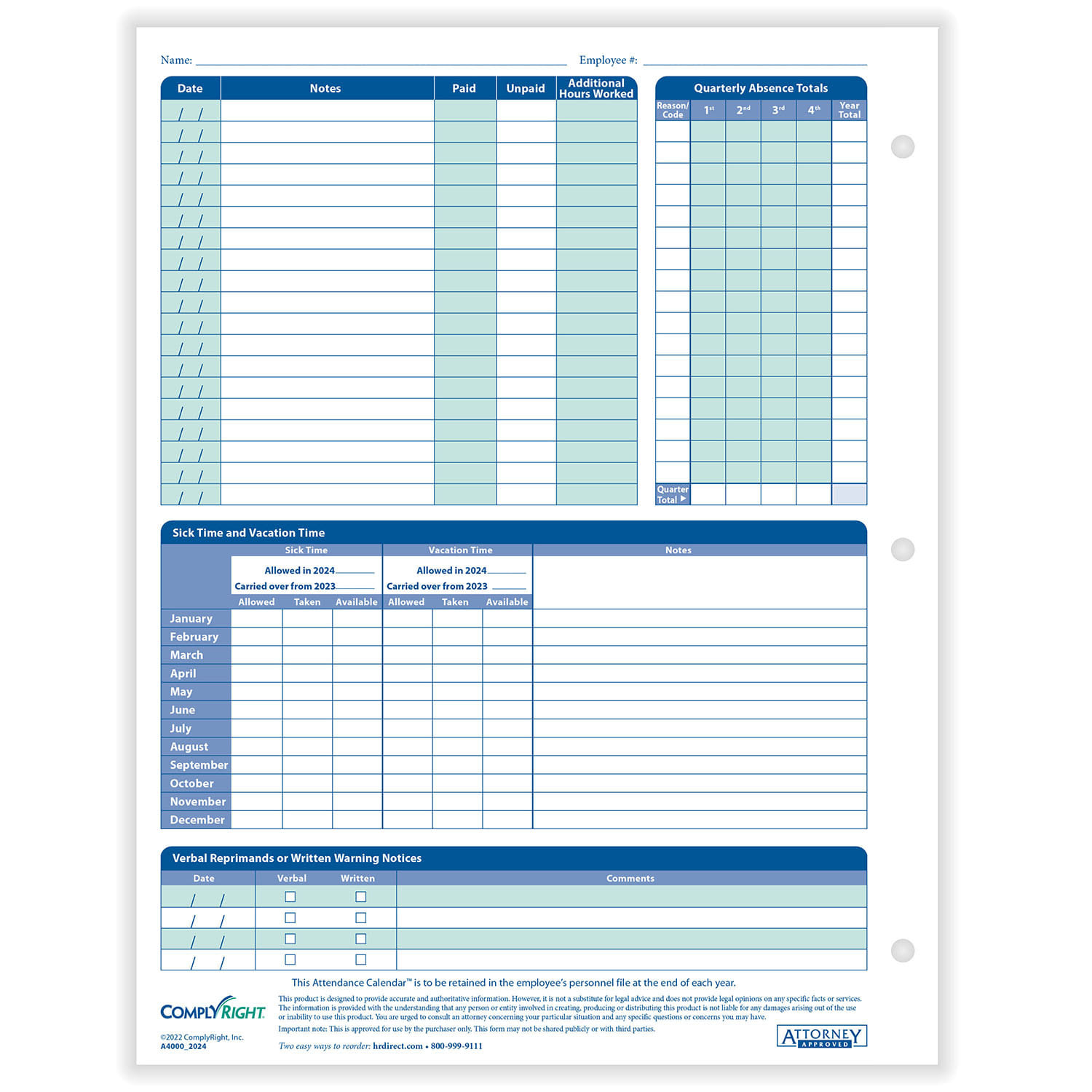 Complyright 2026 Attendance Calendar – 25/Pk with regard to 2026 Attendance Calendar