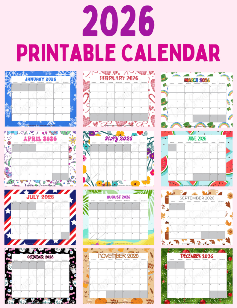 Cute Free Printable 2026 Monthly Calendar (Blank &amp;amp; With Holidays for Calendar 2026 Printable Free With Holidays