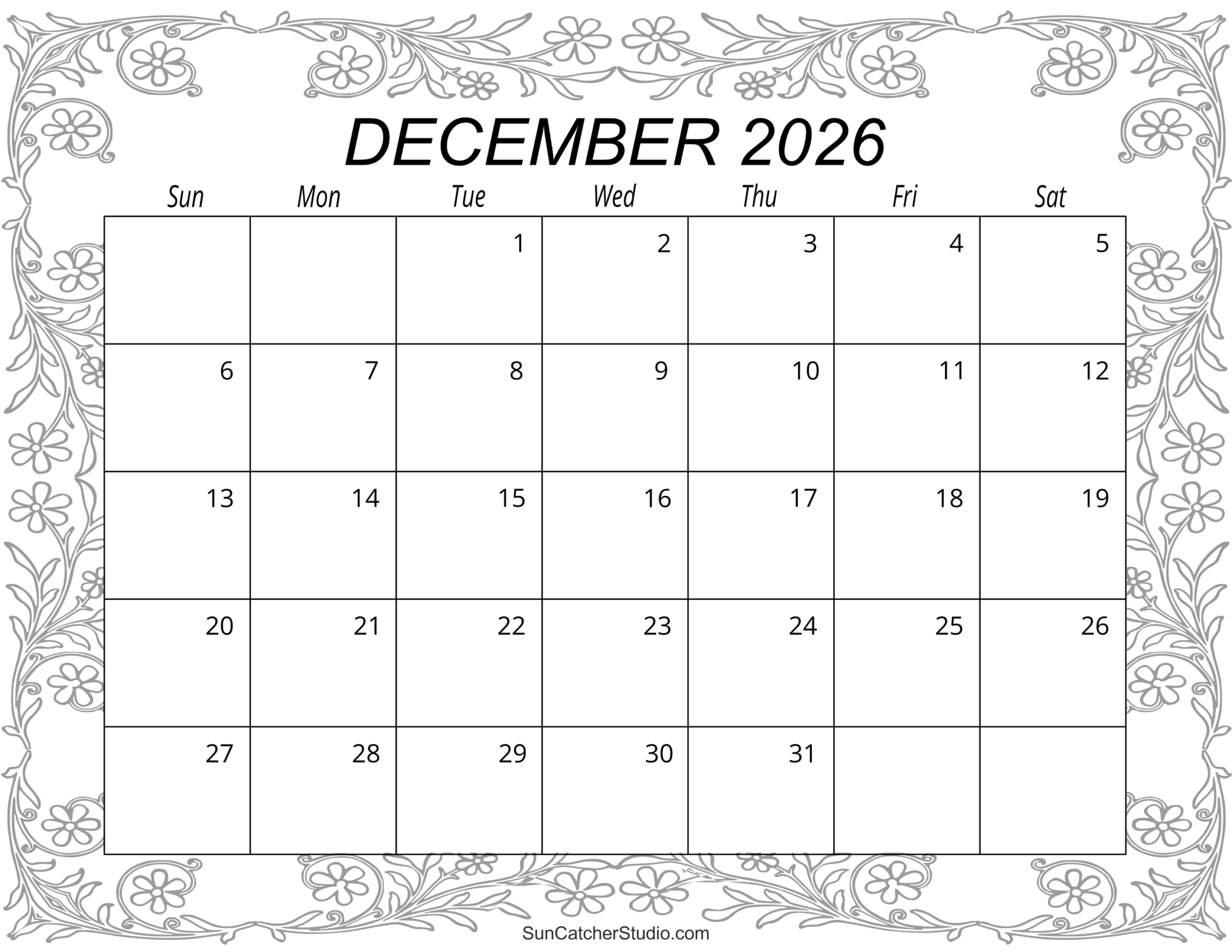 December 2026 Calendar (Free Printable) – Free Printables with regard to December 2026 Calendar Printable