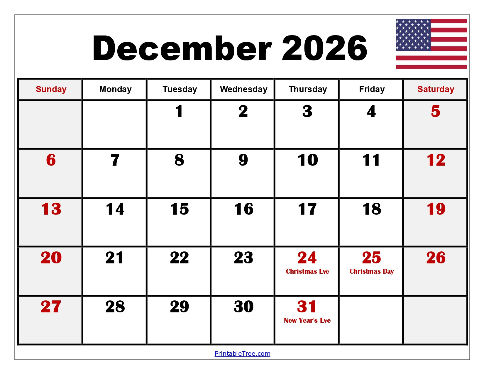 December 2026 Calendar Printable Pdf With Holidays Templates within 2026 Calendar Printable December