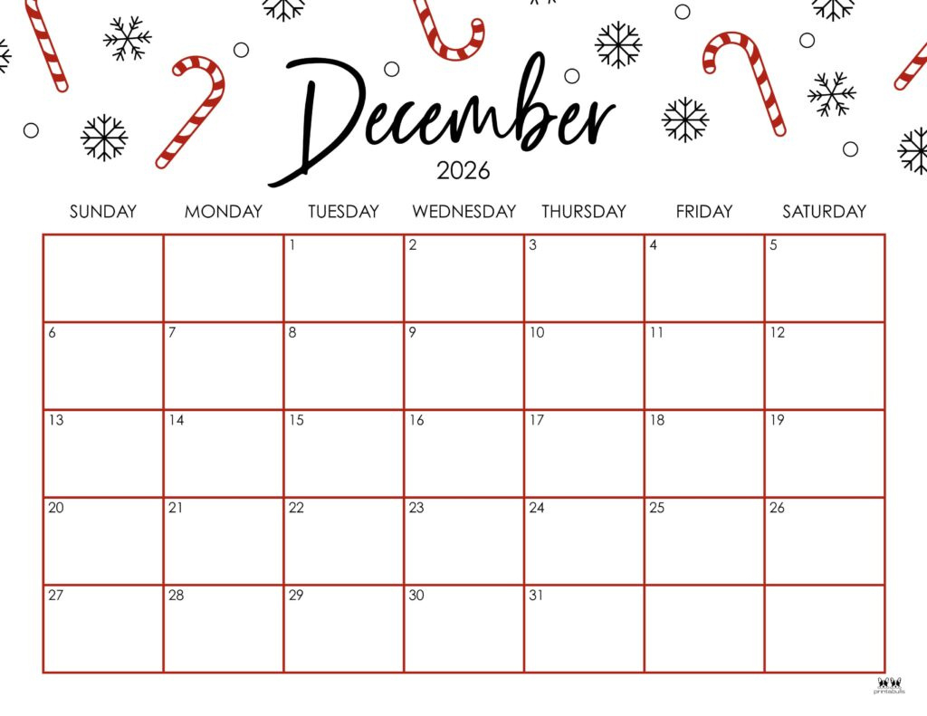 December 2026 Calendars - 123 Free Printables | Printabulls intended for December 2026 Calendar Printable