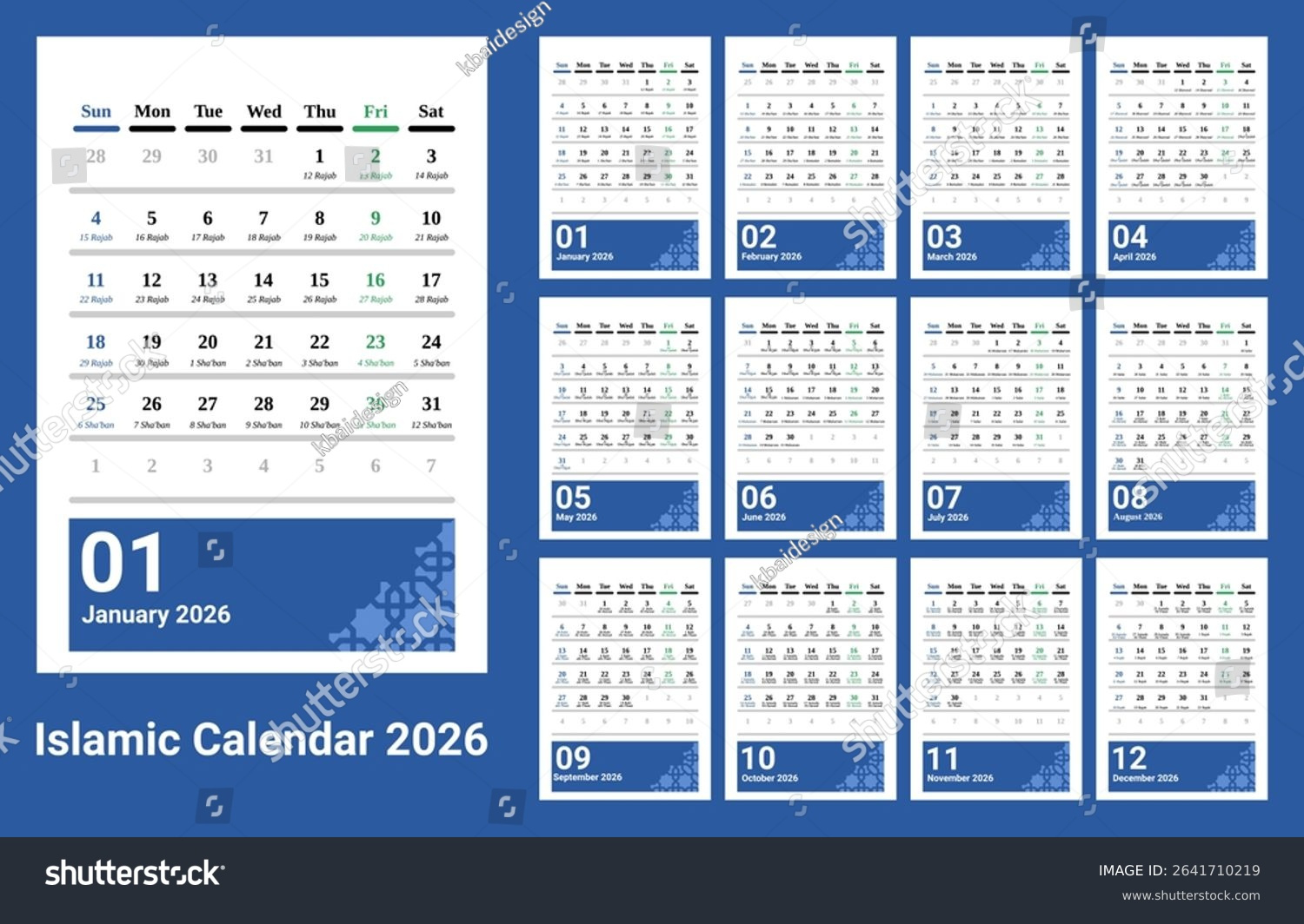 Desk Calendar 2026 Islamic Hijri Calendar: Stock-Vektorgrafik with Islamic Holiday Calendar 2026