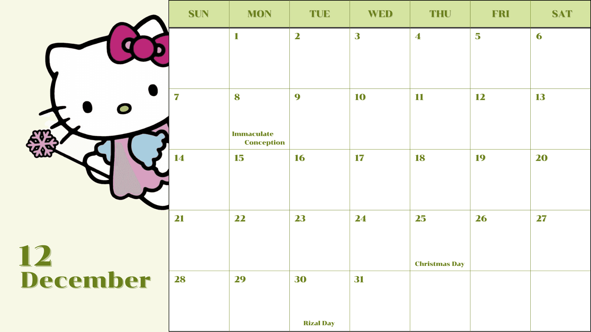 ❆ 2025 - Hello Kitty Calendar - Canva-Template ❆Kjc pertaining to Hello Kitty December 2025 Calendar
