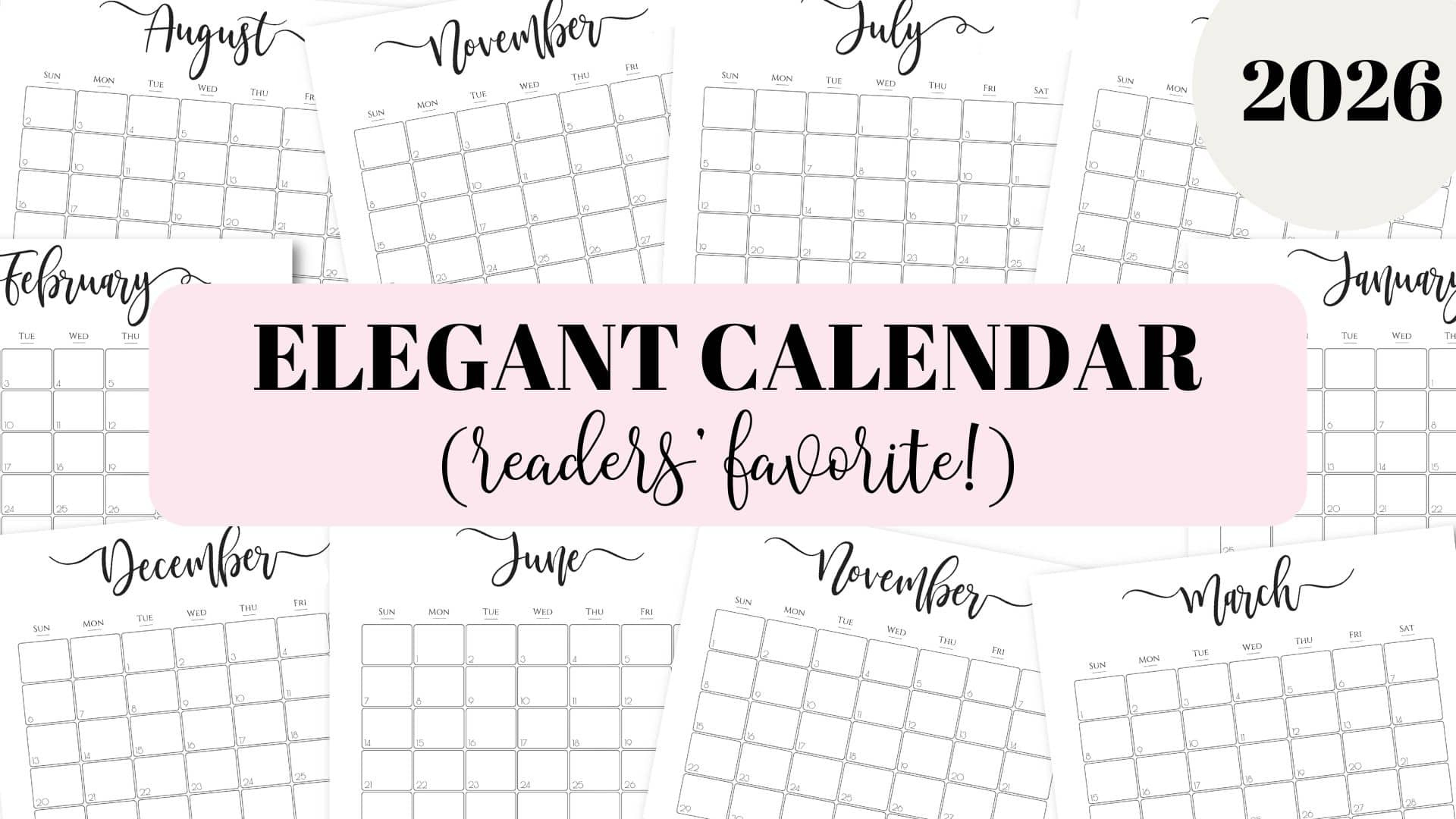 Elegant Printable Calendar 2026Saturdaygift - Readers&amp;#039; Favorite! in 2026 Calendar Printable Free Monthly